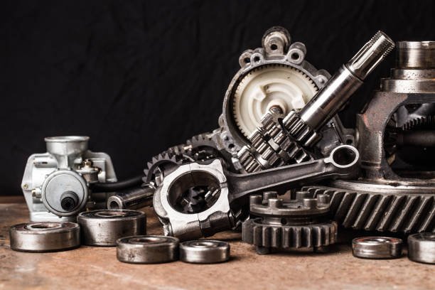 various car parts and accessories, on black background